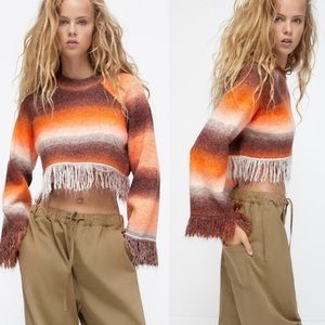 Zara cropped sweater small orange and brown